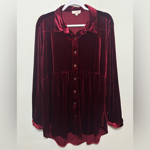Umgee Velvet Babydoll Button Up Tunic Shirt Womens Size 1X - Picture 2 of 8